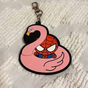 Yoobi Marvel Spider man in a Flamingo Pool Float Keychain/Bag Charm